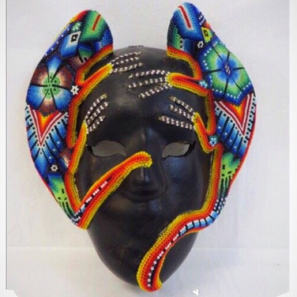 Intricately Beaded Chameleon Face Mask, Art Deco
